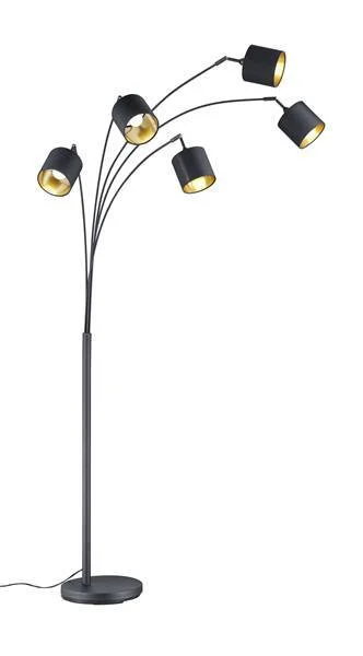 Lámpara de pie Trio Tommy 5 luces negro mate y dorado 200cm R