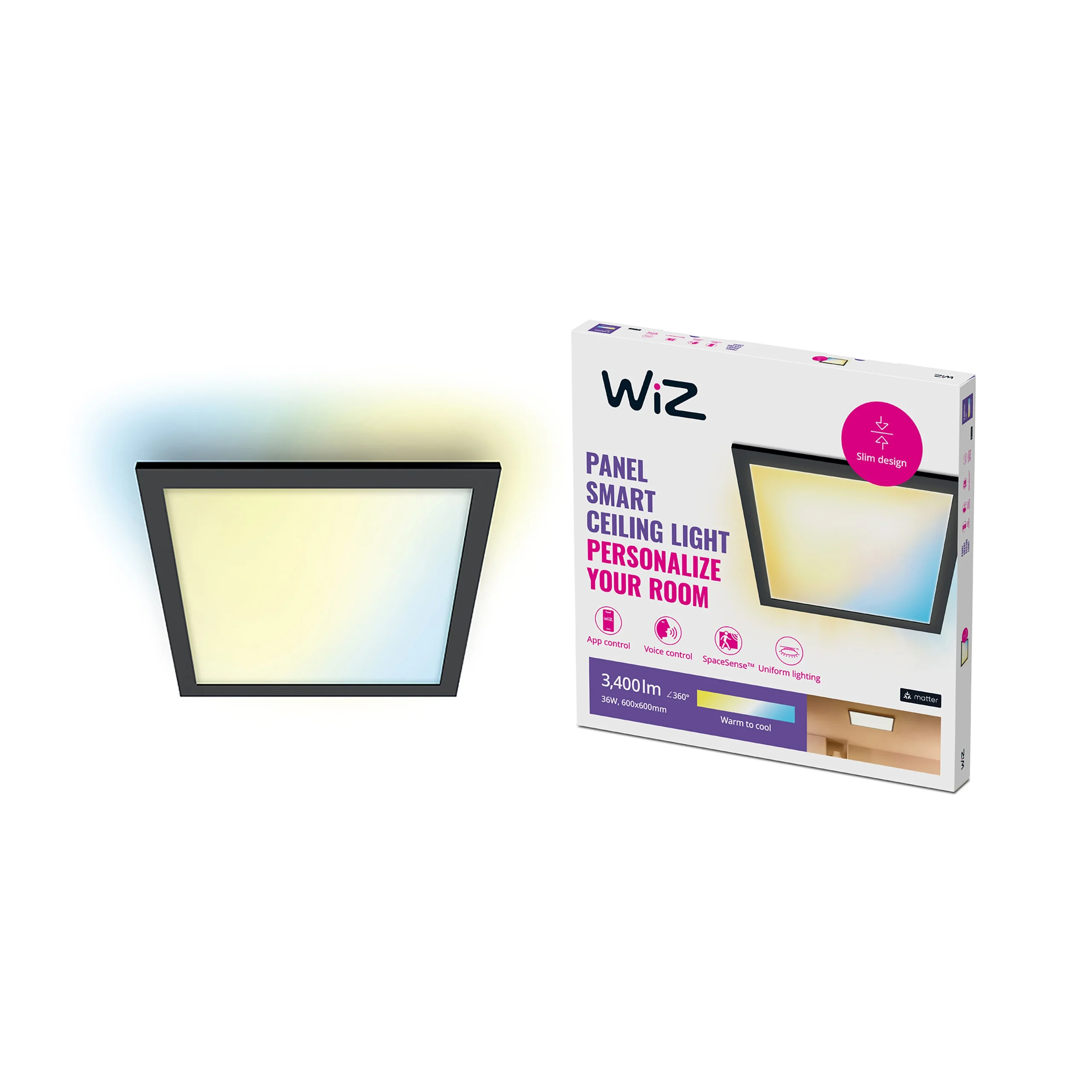 WiZ White Ambiance Plafón Negro 36W 3400lm