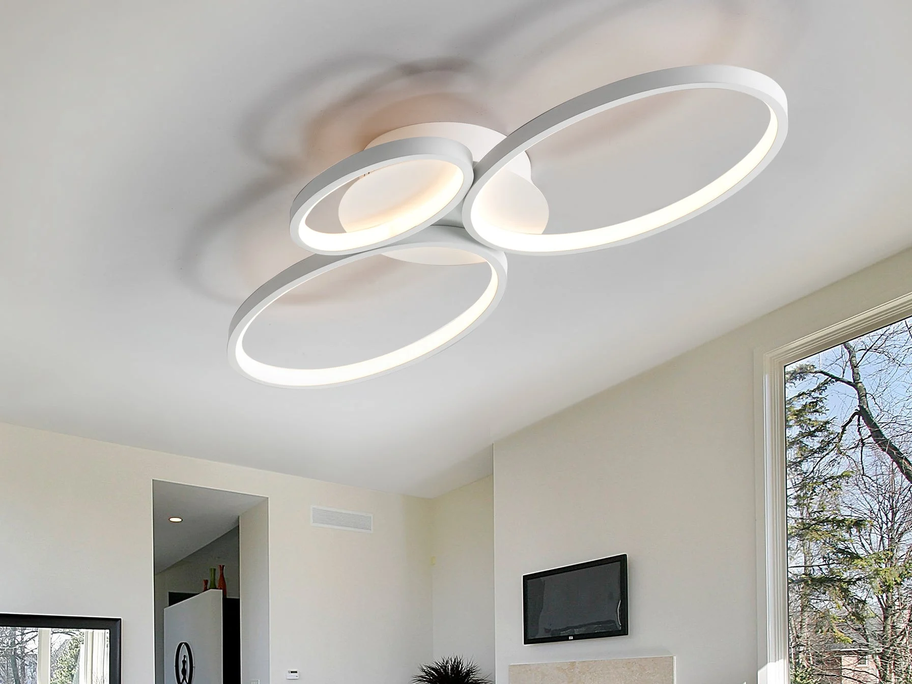Plafón de 3 aros Schuller Sios LED blanco acero 3000K