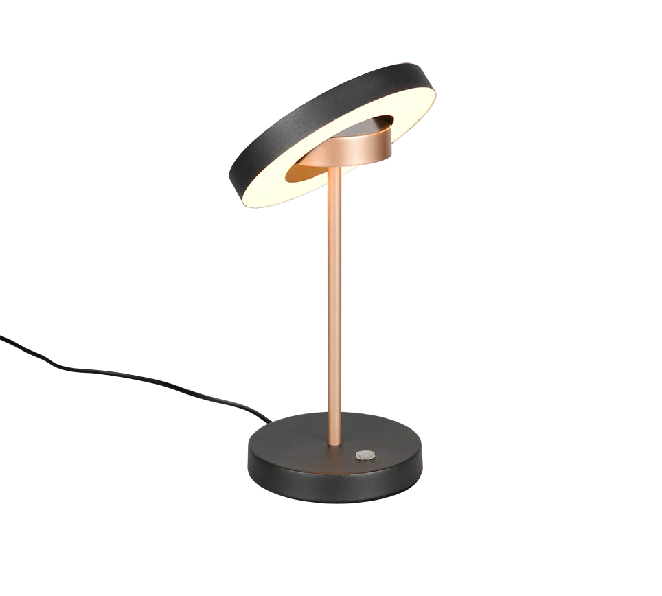 Lámpara de sobremesa Trio Guano negro y cobre Ø18cm 40W 534410165