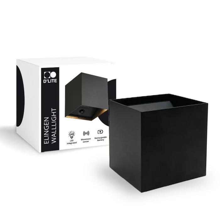 D'Lite Luz De Pared Elingen Aluminium Negro Up & Down 2.9W 170lm - 830 Luz Cálida | IP65 - A Pilas - Sensor De Luz
