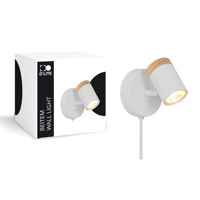 D'Lite Luz De Pared Beitem Mate Blanco FSC Madera | Apta Para 1x GU10