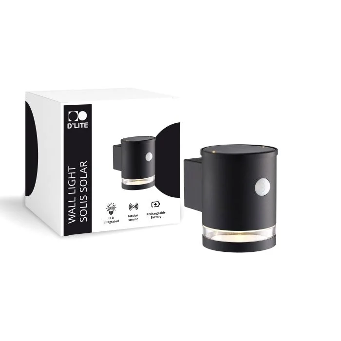 D'Lite Luz De Pared Solis Solar Negro Up & Down - 830 Luz Cálida | IP54 - Sensor De Movimiento