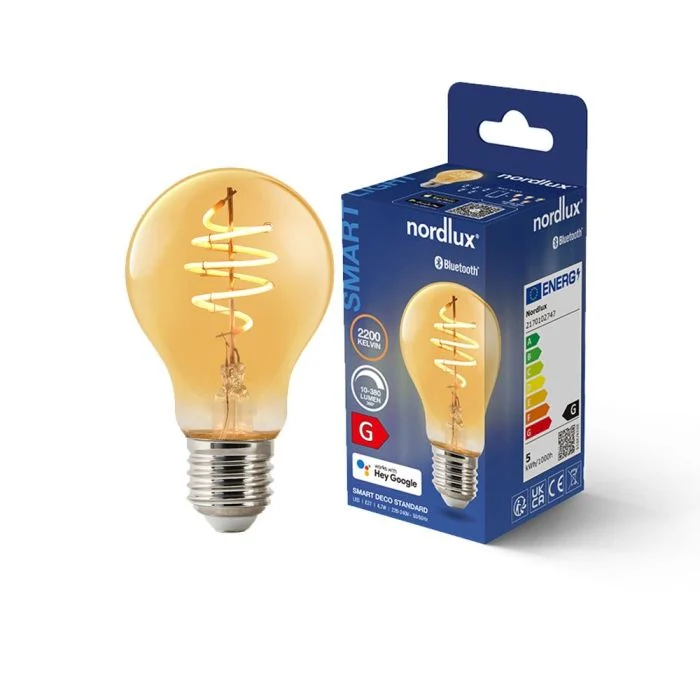 Nordlux Smart LED E27 Pera con Filamento Ámbar 4.7W 380lm 360D - 822 Luz muy Cálida | Regulable