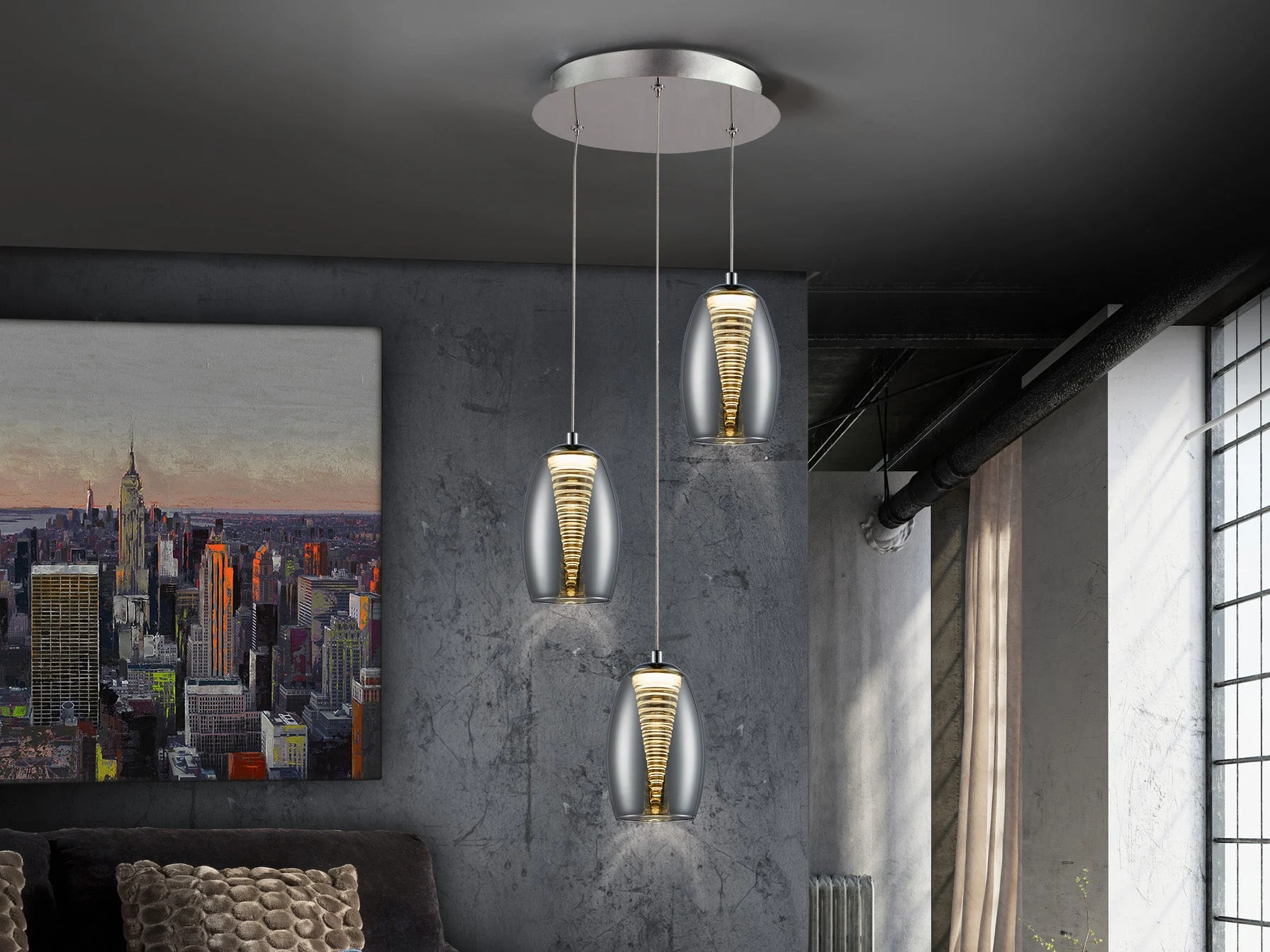 Lámpara de techo colgante Schuller Nebula 3 luces cromo y espejado 3000K Ø32cm