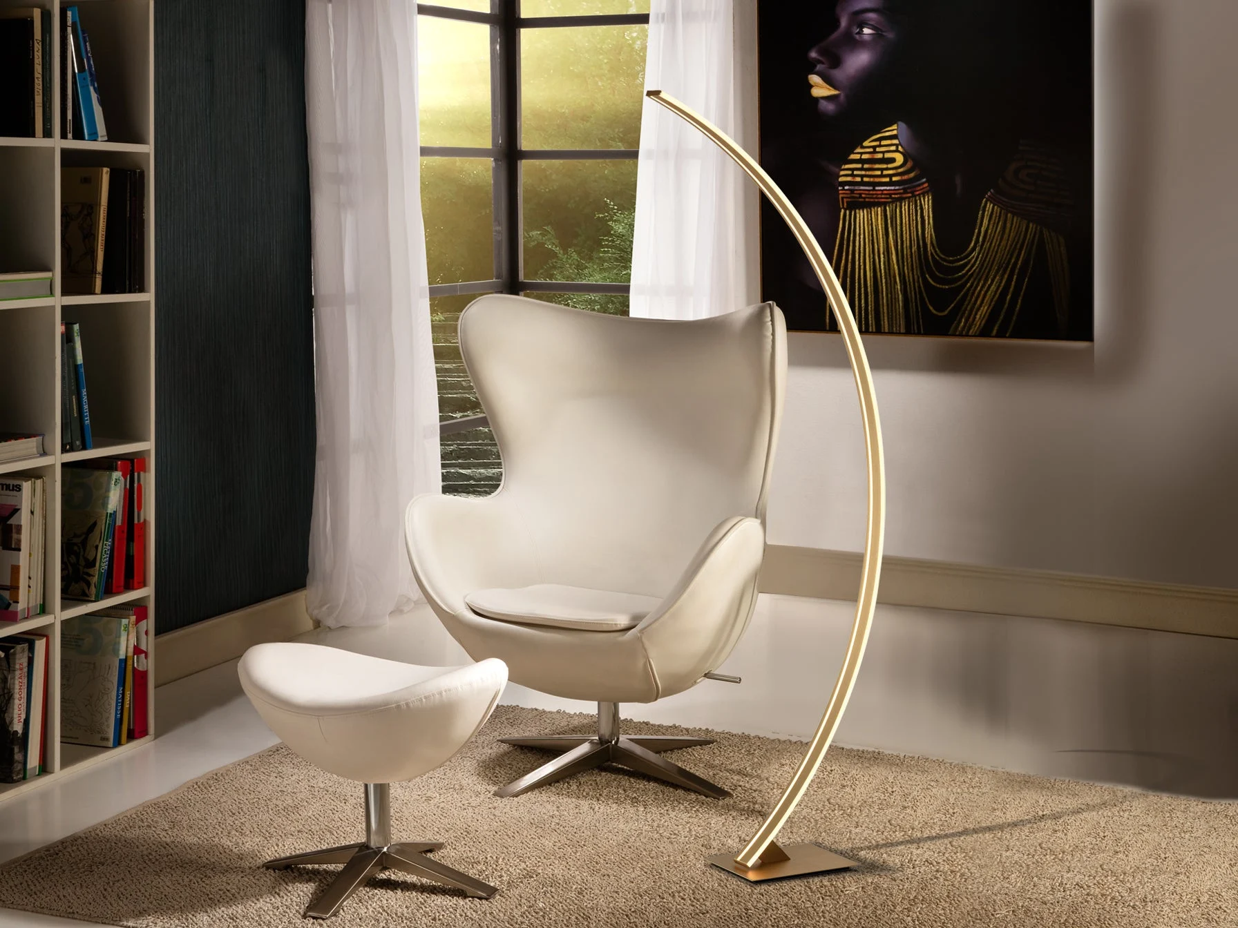 Lámpara de pie de salón Schuller Arcus LED oro 3000K 150cm