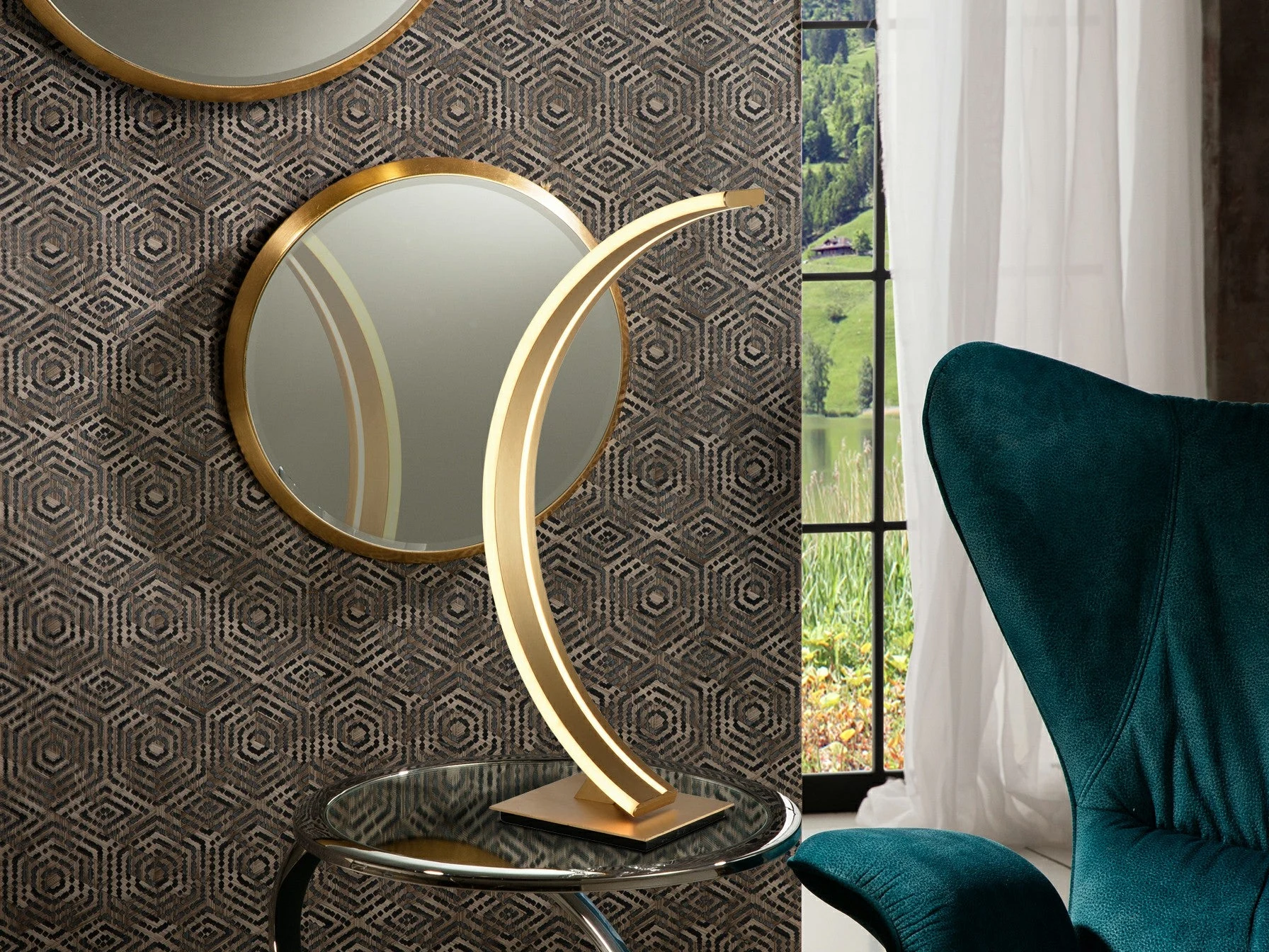 Lámpara de sobremesa Schuller Arcus LED oro 3000K 49cm