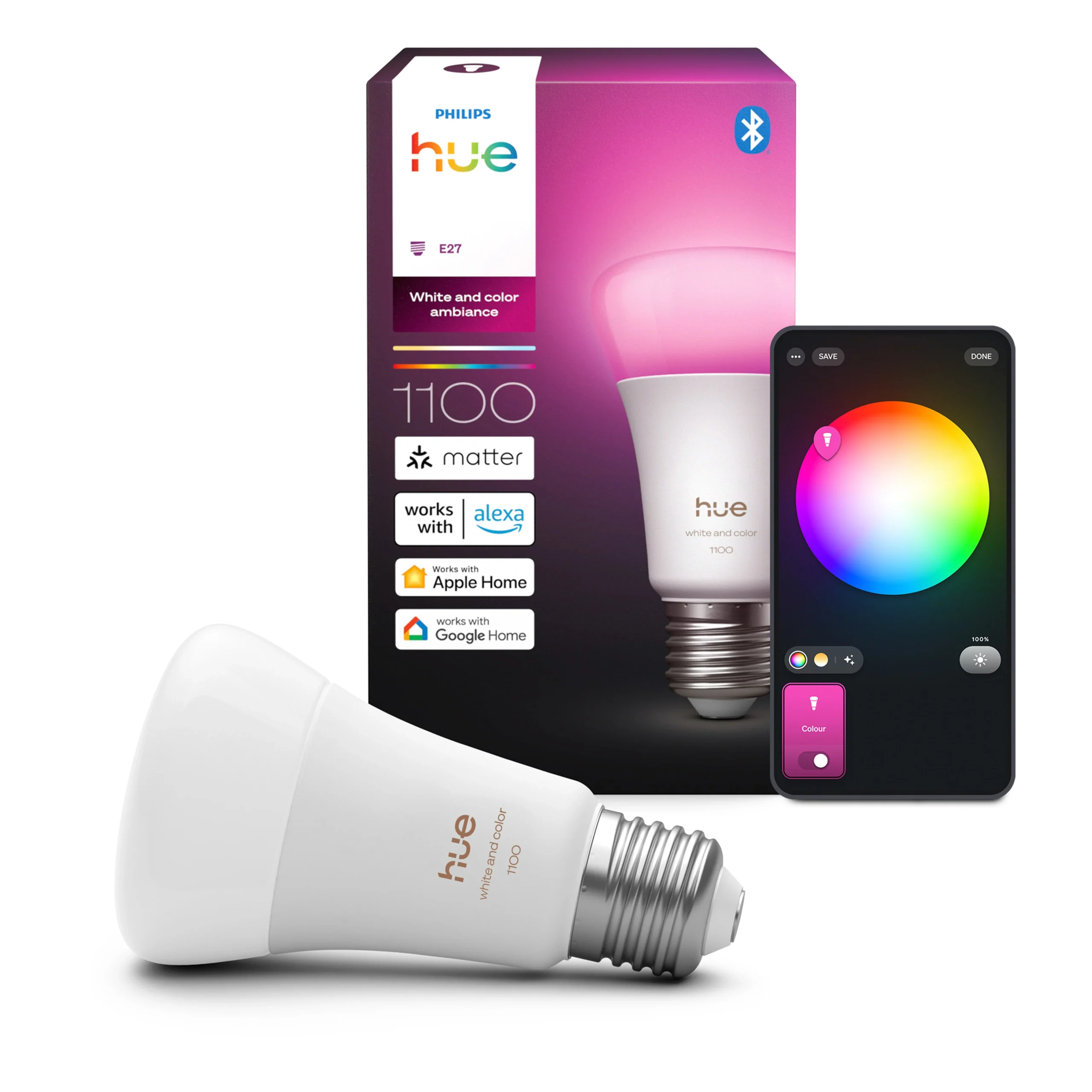 Philips Hue White and Color Ambiance Bombilla RGBW E27 8,1W 1100lm 87201
