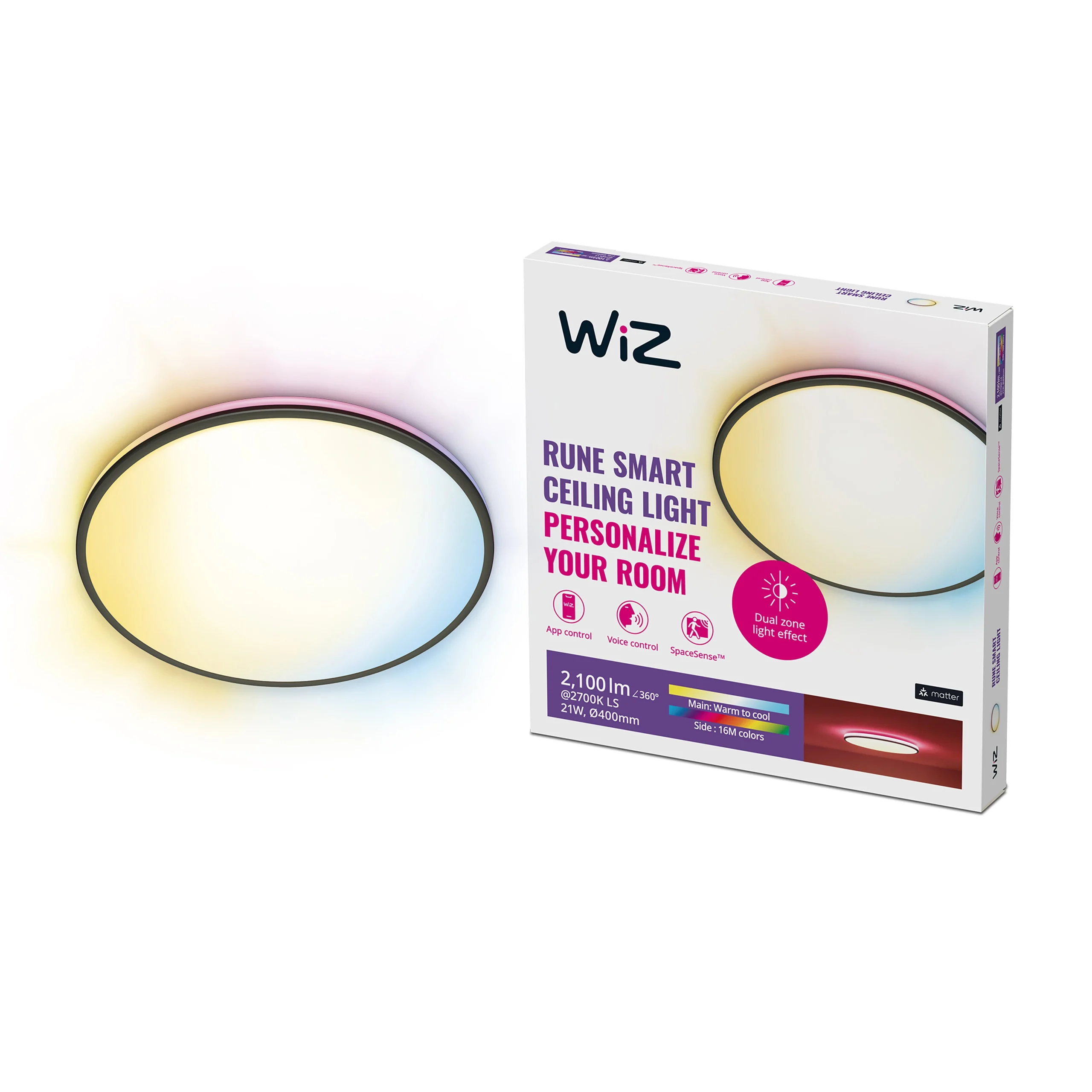 WiZ Plafón Rune Negro 21W 2100lm