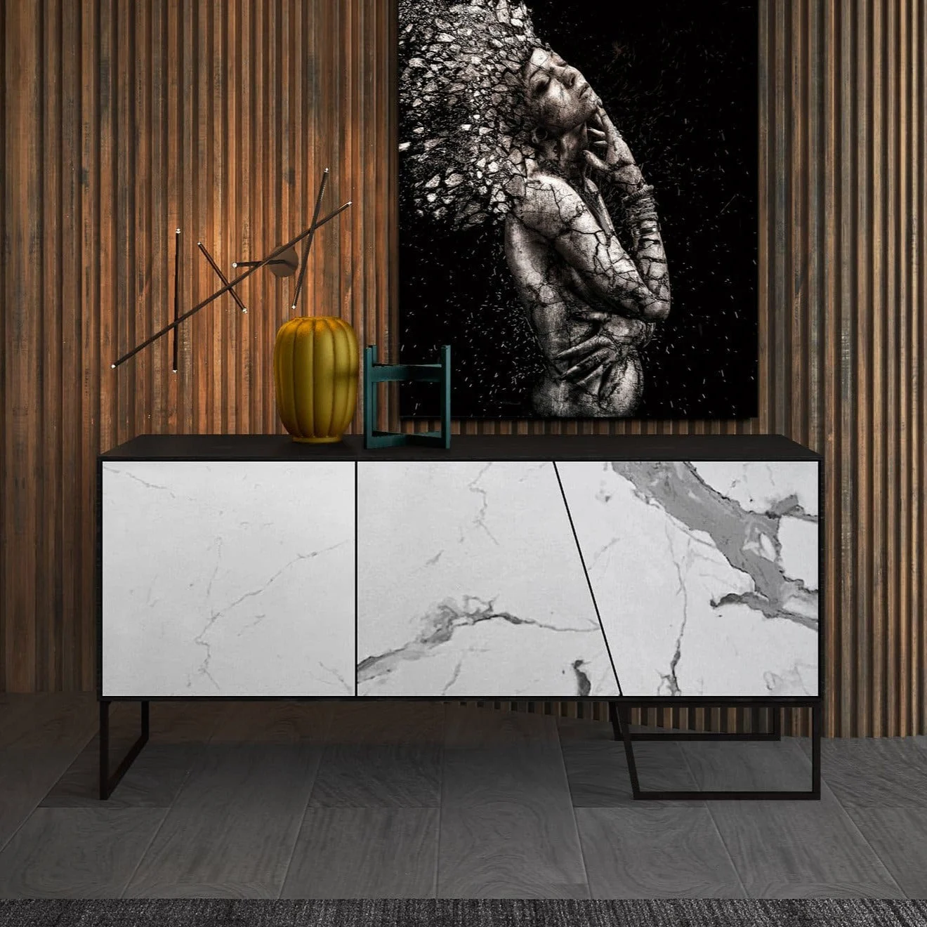 Schuller Kerala Aparador buffet de 3 puertas blanco y negro