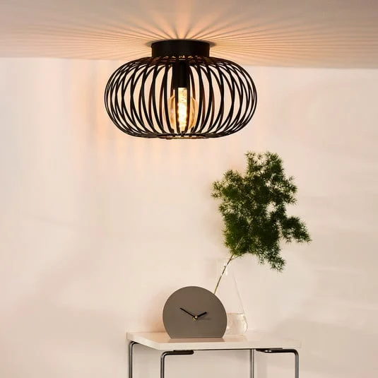 Plafón jaula Manuela, Ø 40 cm, negro
