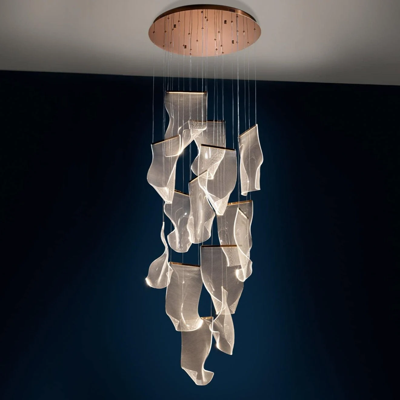 Lámpara de techo colgante Schuller Velos grande 14 luces oro rosa 3000K regulable Ø70cm