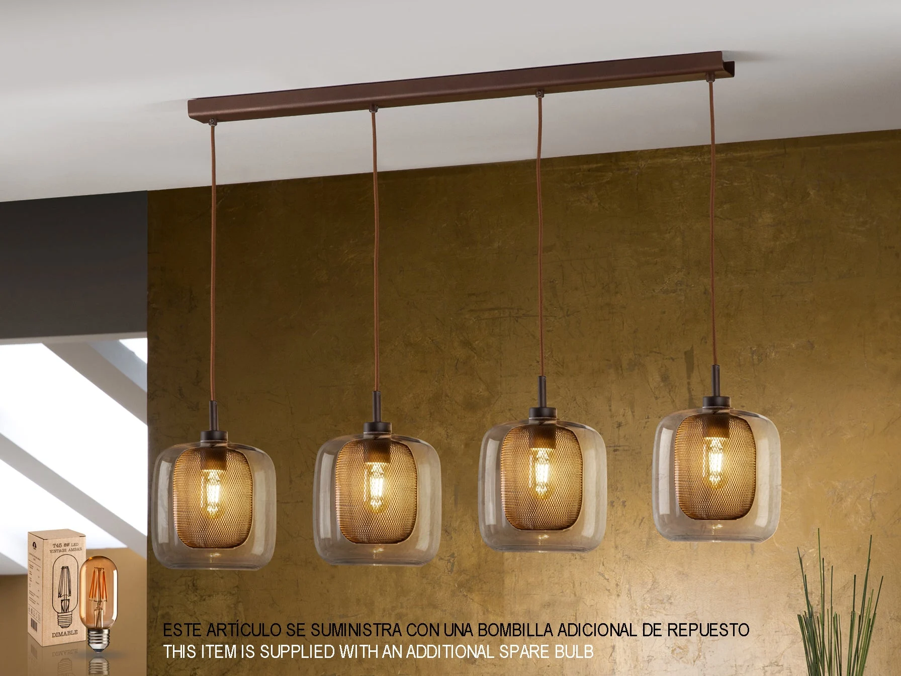 Lámpara de techo colgante Schuller Fox 4 luces chocolate