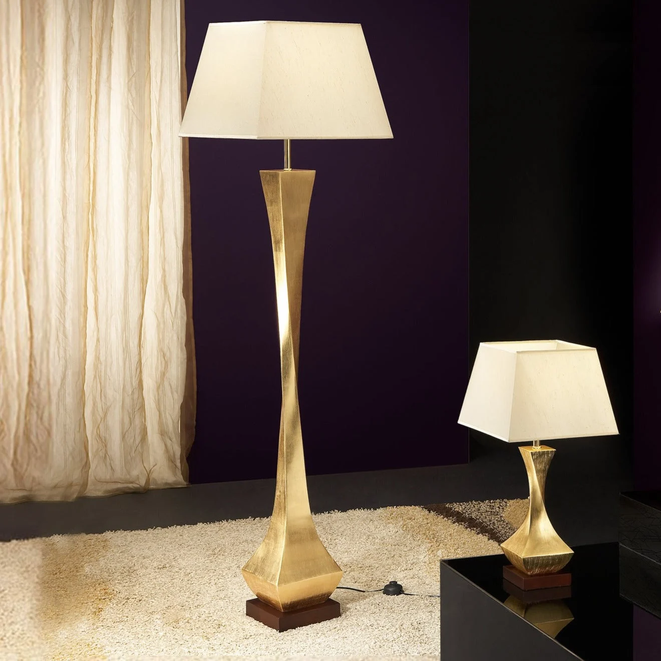 Lámpara de pie de salón Schuller Deco 1 luz pan de oro y nogal madera 172cm