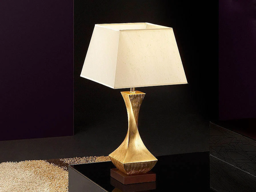 Lámpara de sobremesa Schuller Deco grande 1 luz pan de oro y nogal madera 64cm