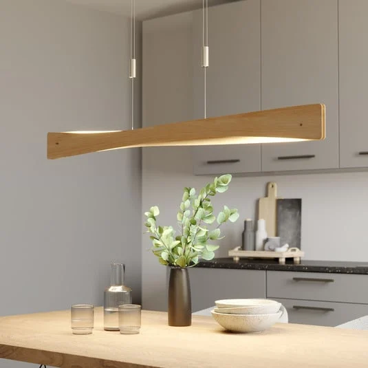 Quitani Lámpara colgante LED Lian, madera de roble