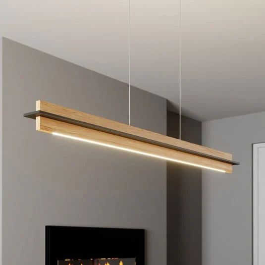 Quitani lámpara colgante LED Lexa, roble/negro, longitud 118 cm