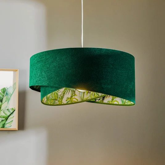 Lámpara colgante Vivien, verde con estampado floral integral