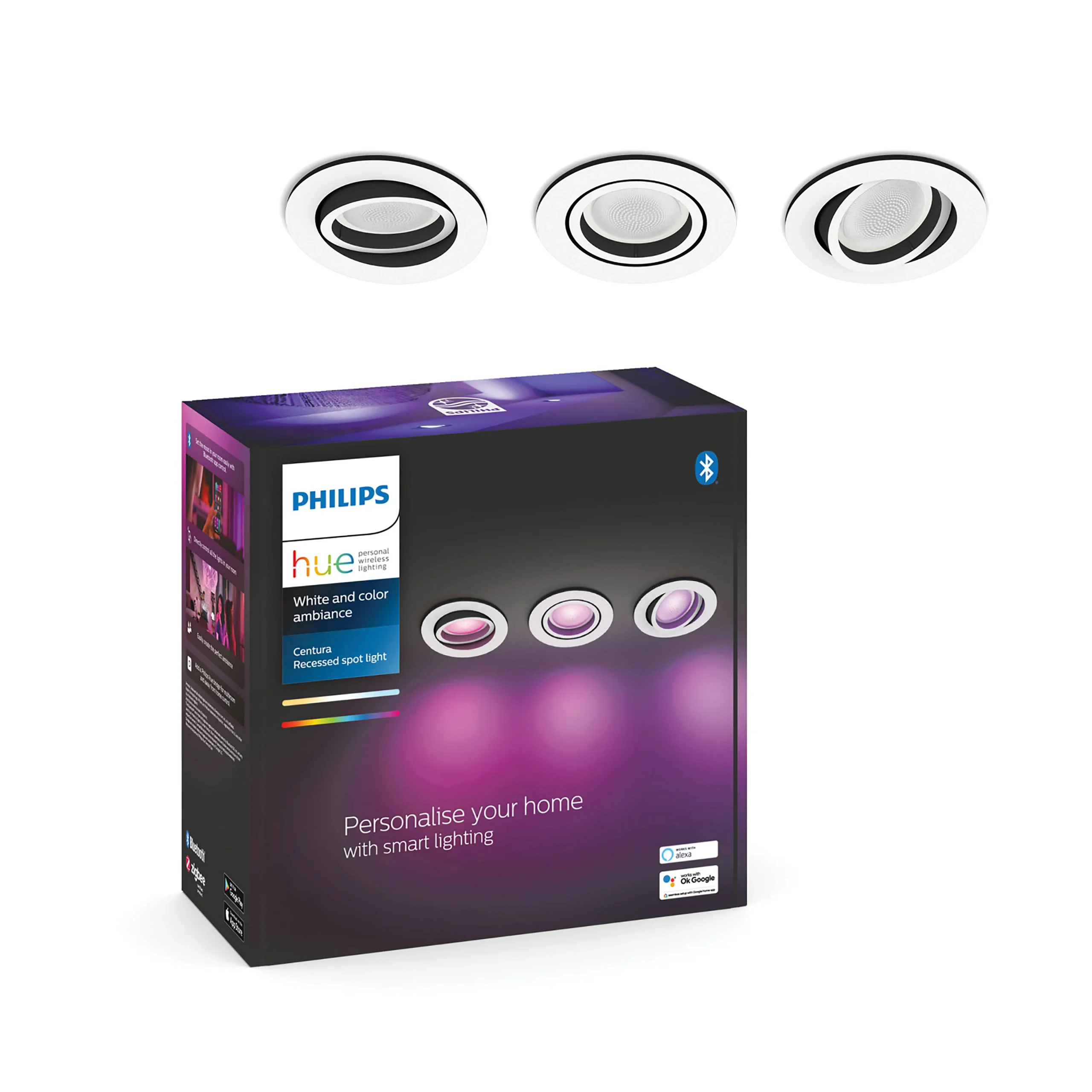 Philips Hue White and Color Ambiance Empotrable 3 luces centura blanco RGBW 6W 350lm