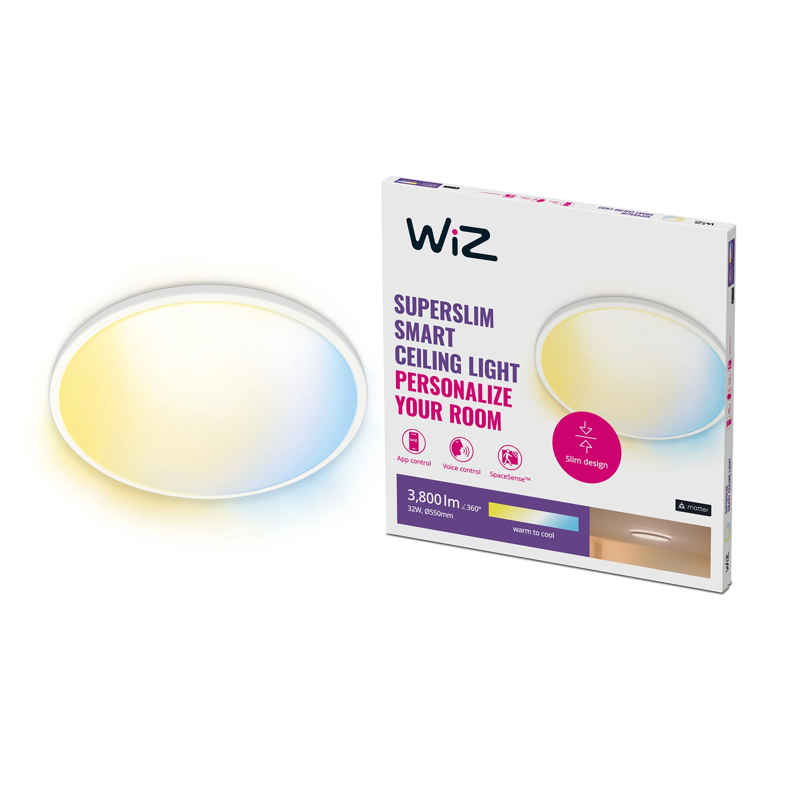 WiZ White Ambiance Plafón SuperSlim 32W 3800lm