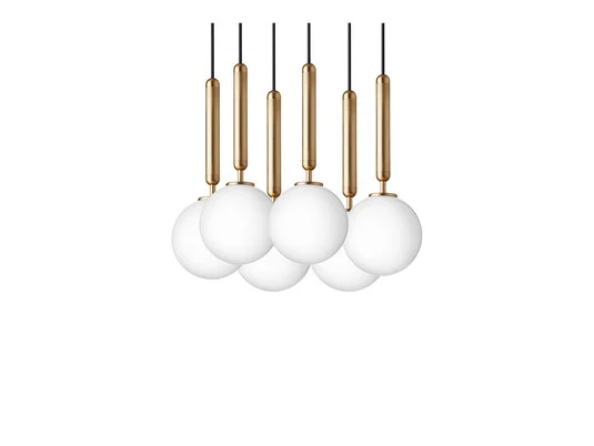 Lámpara de araña Miira 6, Ø 35 cm, latón/ópalo, 6 luces - Nuura