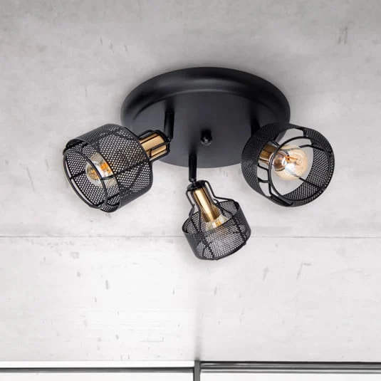 Plafón Foro, 3 luces, negro/oro