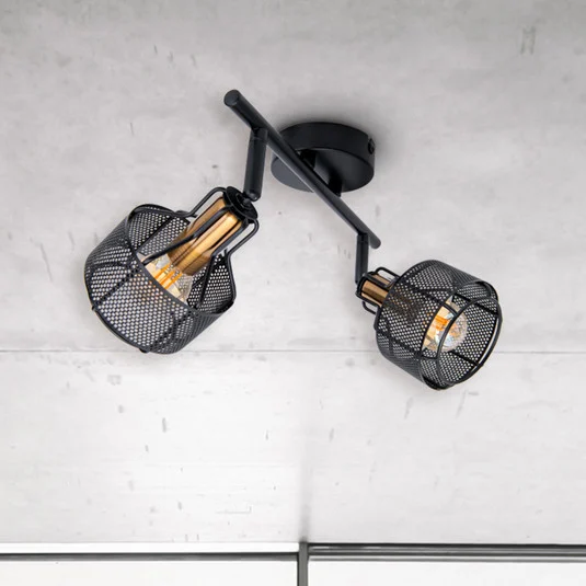 Plafón Foro, 2 luces, negro/oro