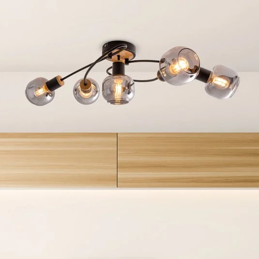Plafón Fumoso, 5 luces, negro
