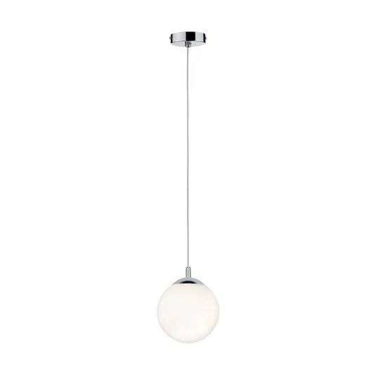 Lámpara colgante Globe de Paulmann, blanco satinado/cromo Ø 20 cm IP44