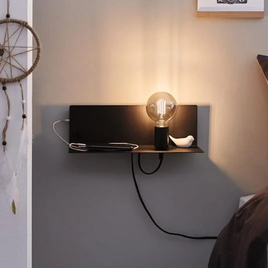 Aplique de pared Paulmann Devara, negra, 40 cm, E27, puerto USB