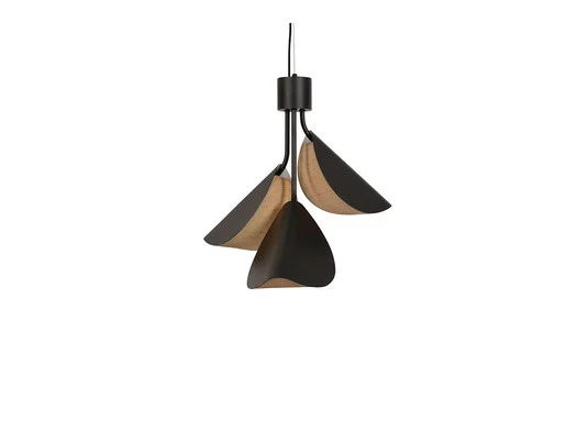 Lámpara colgante Lys S, 3 luces, negra, madera/metal - Forestier
