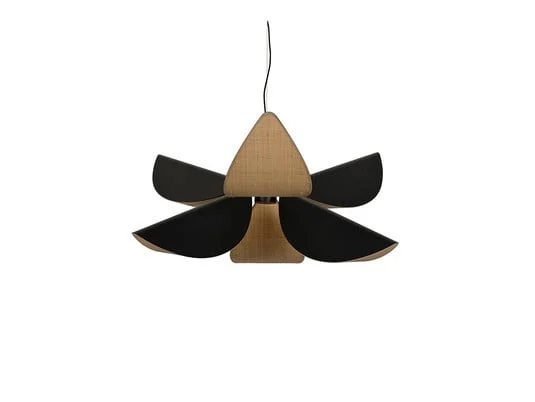 Lámpara colgante Lys M, 6 luces, negra, metal/rafia - Forestier