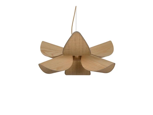 Lámpara colgante Lys M, 6 luces, color natural, madera/rafia - Forestier
