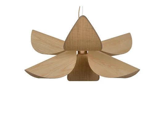 Lámpara colgante Lys L, 6 luces, color natural, madera/rafia - Forestier