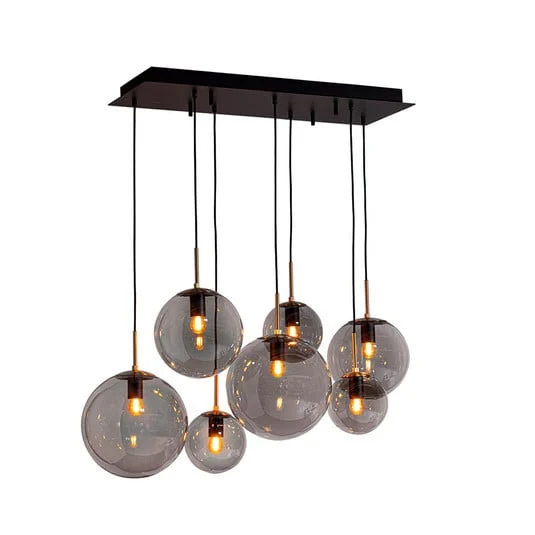 Lámpara colgante Laura de Rydens, longitud 86 cm, 7 luces, gris humo