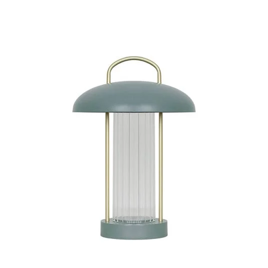 Lámpara de mesa LED recargable Mirano, altura 29 cm, verde polvo, metal