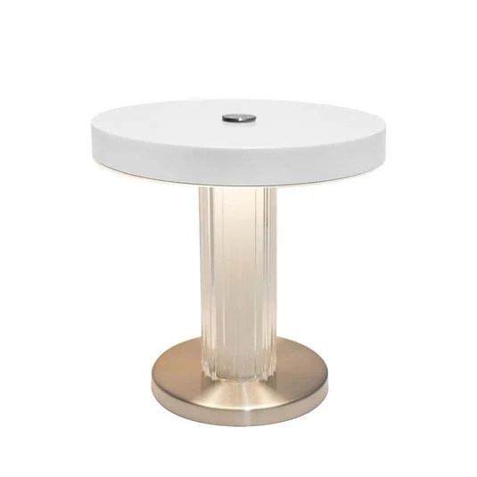 Lámpara de mesa LED recargable Trezzi, blanca, altura 22 cm, metal/vidrio