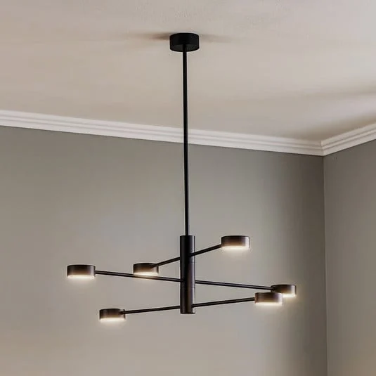 Plafón Orbit VI, negro, 6 luces