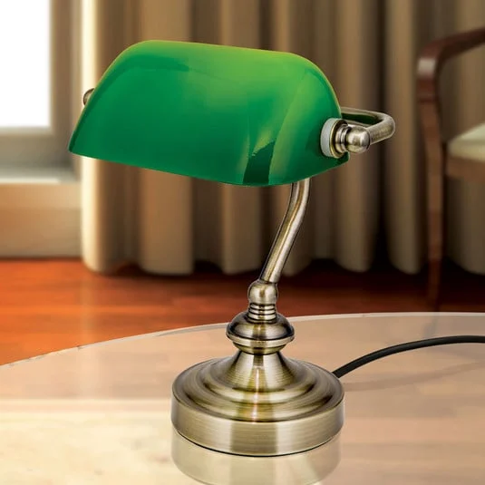 Zora - Lámpara mesa banquero pantalla vidrio verde