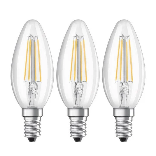 Bombilla vela LED E14 4W filamento 2.700K 3 ud