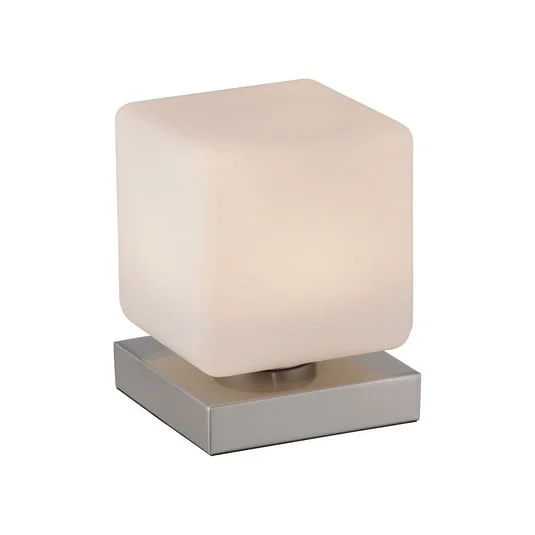 Paul Neuhaus Lámpara de mesa LED Dadoa, acero, cristal, atenuable