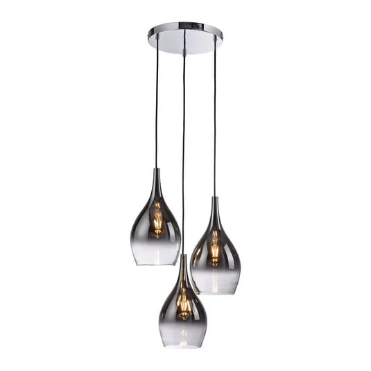 Paul Neuhaus lámpara colgante Pilua, gris humo, cristal, 30cm, 3 luces.