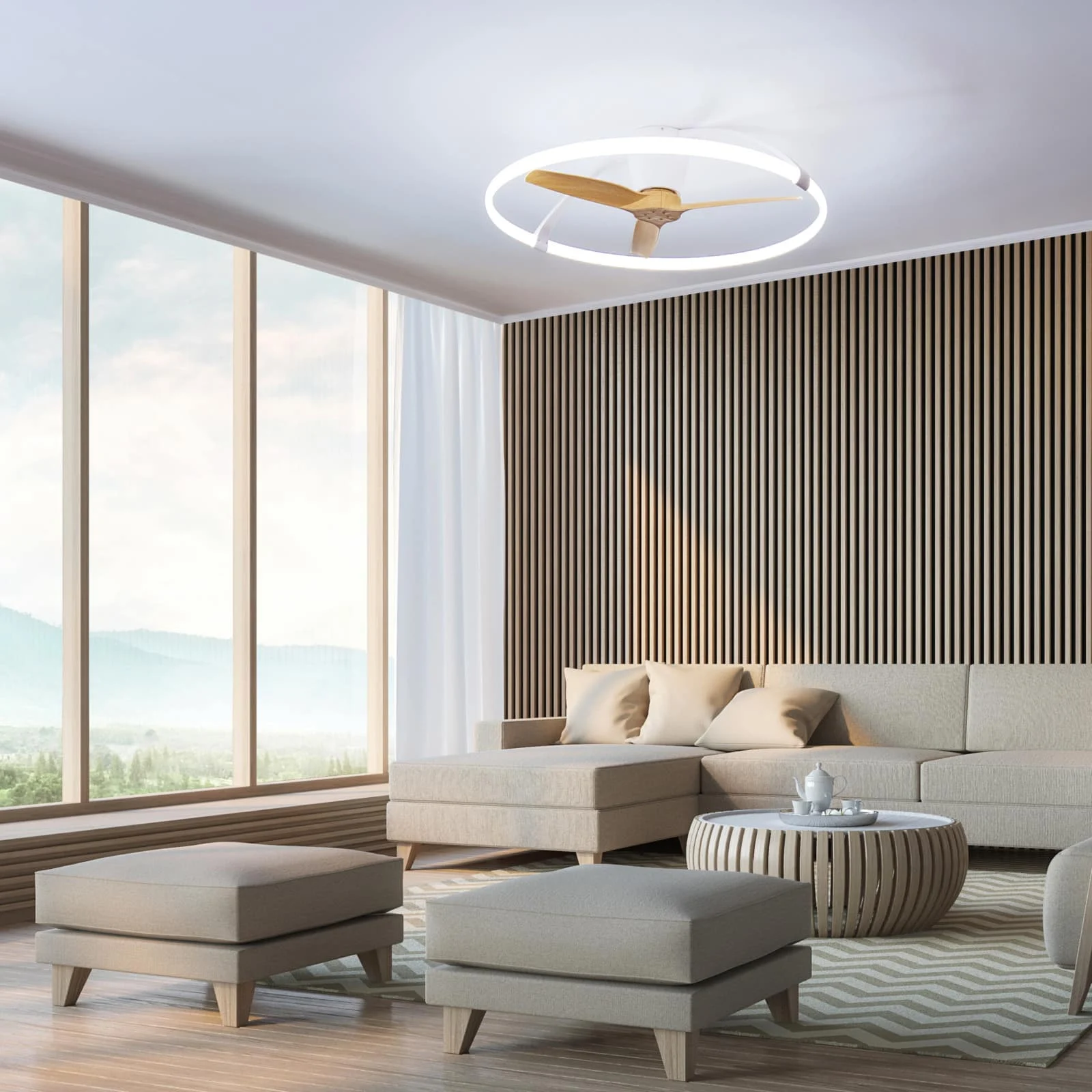 Mantra Nepal Plafón LED Ventilador blanco y madera 7532