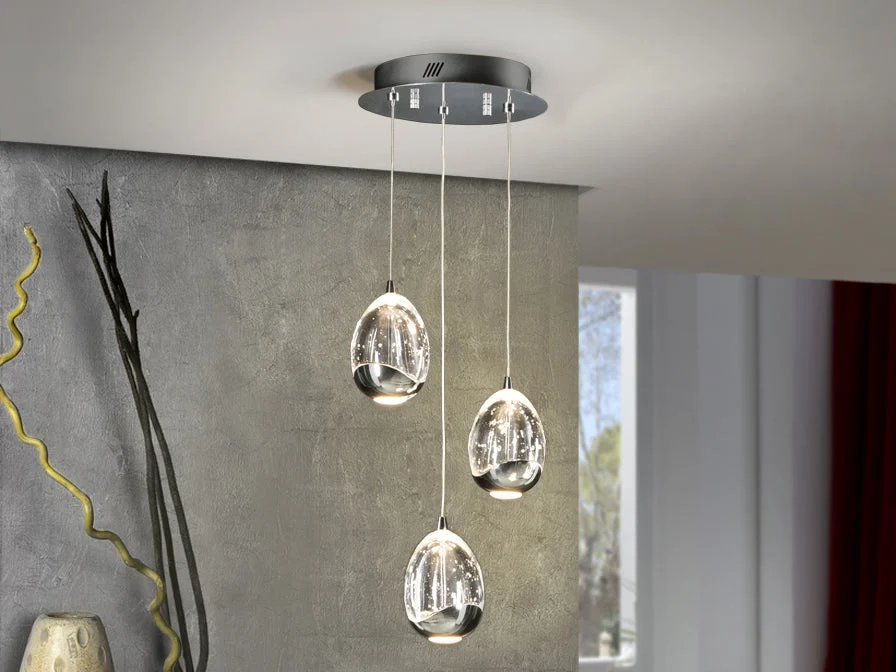 Lámpara de techo colgante Schuller Rocío 3 luces cromo 3000K