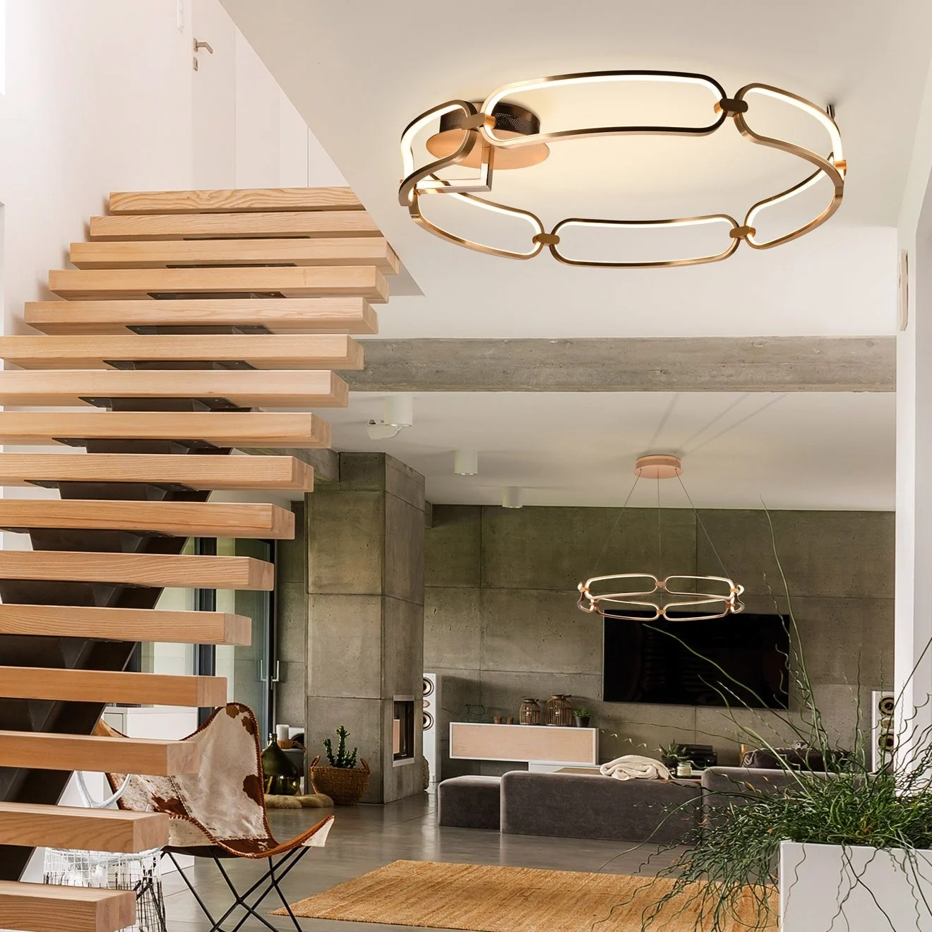 Plafón Schuller Colette grande LED oro rosa 3000K Ø80cm