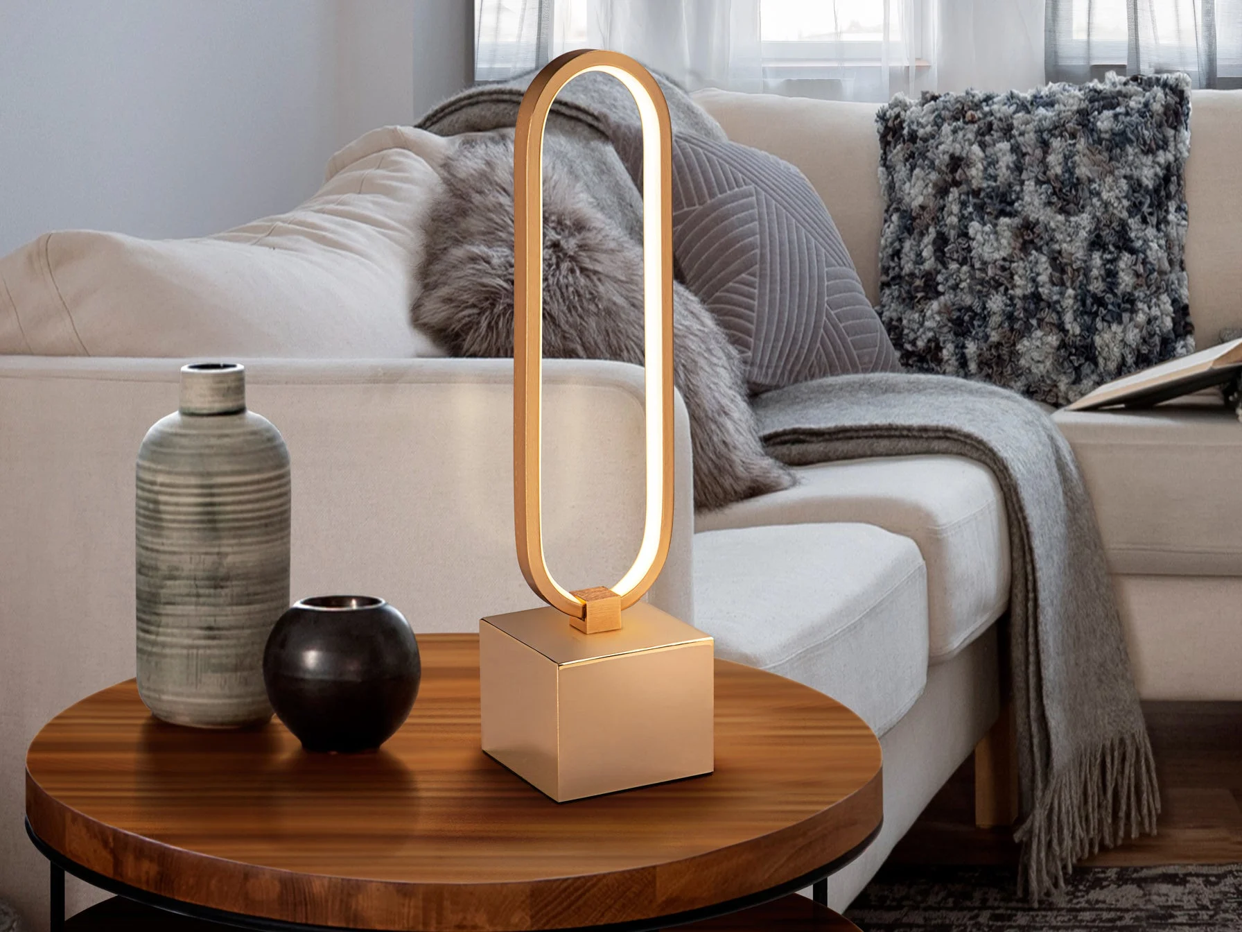 Lámpara de sobremesa Schuller Colette LED oro rosa 3000K 41cm