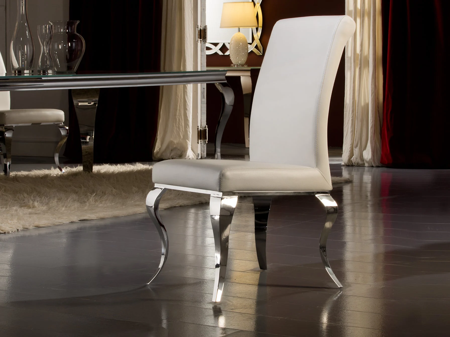 Silla Schuller Barroque blanco acero inoxidable 48x103cm