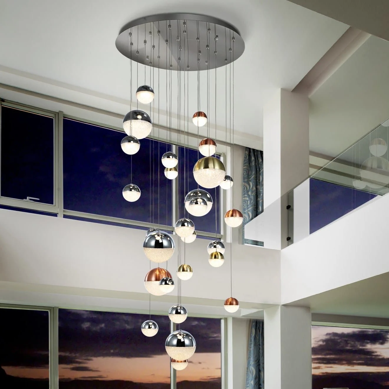 Lámpara de techo colgante Schuller Sphere grande 27 luces cromo y latón CCT 793960GK