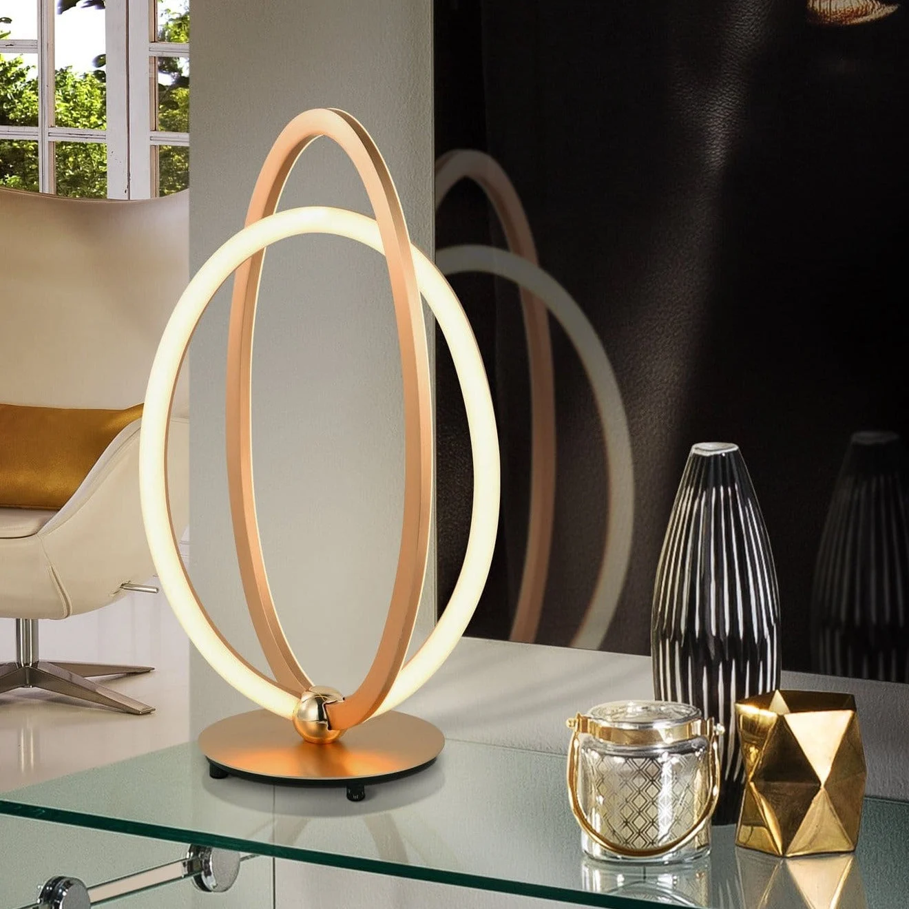 Lámpara de sobremesa Schuller Ocellis LED oro rosa 3000K 41cm