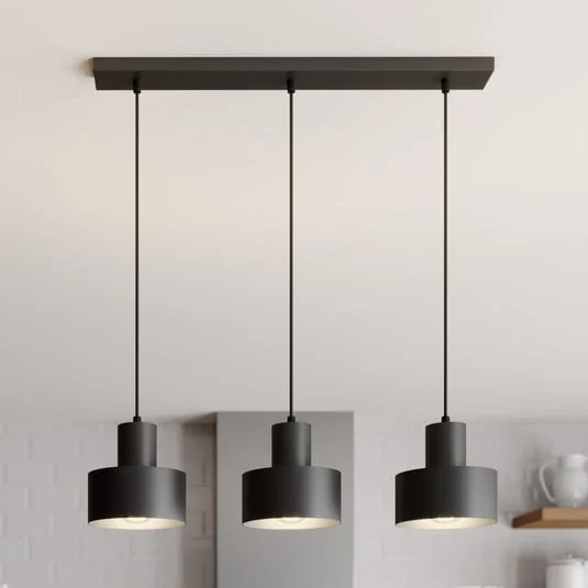 Lámpara colgante Rif, lineal, 3 luces, negro